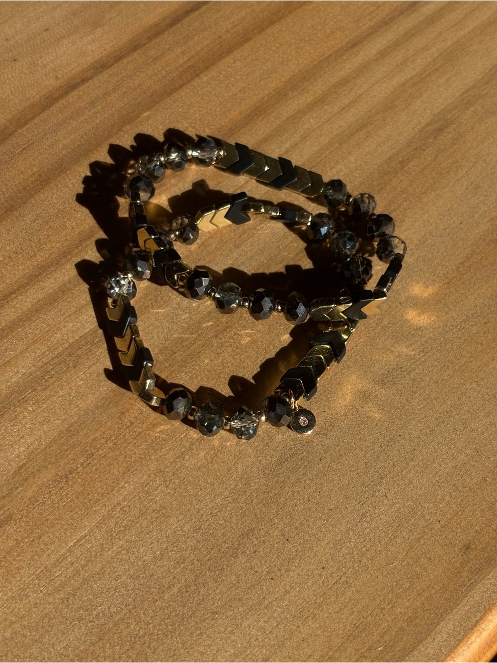 Gold and Black Chevron Beaded Stretch Bracelet Set